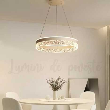 Candelabru LED 124W Minimalist 1 White Glam, LED inclus, 1 surse de iluminare, Telecomanda, Lumina: