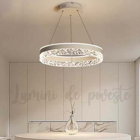 Candelabru LED 124W Minimalist 1 White Glam, LED inclus, 1 surse de iluminare, Telecomanda, Lumina: